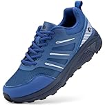 FitVille Wide Fit Mens Trail Running Shoes Breathable Hiking Trekking Trainers Arch Support Walking Shoes, Navy Skyline with Onyx Sole, 8, Wide