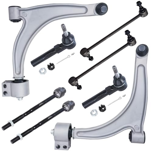Image of Detroit Axle - 8pc Front End Kit for 2004-2012 Chevy Malibu Pontiac G6 Saturn Aura 2005 2006 2007 2008 2009 2010 2011, 2 Lower Control Arms Ball Joint 2 Sway Bars 4 Outer Inner Tie Rods Replacement