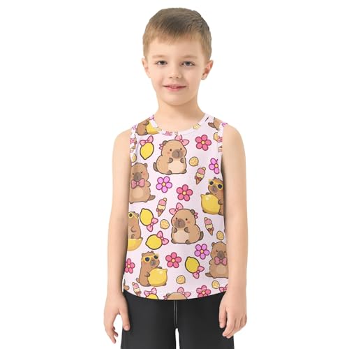 Boys' Tank Top Shirt Capybara Lemon Flower Pattern Sleeveless T-Shirts2