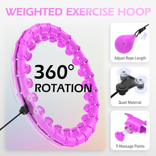 Weighted Hula Circle for Adults Weight Loss, Infinity Fitness Hoop Plus Size 51 Inch with Sweat Belt, Include 27 Detachable Links and Waist Trainer for Women3