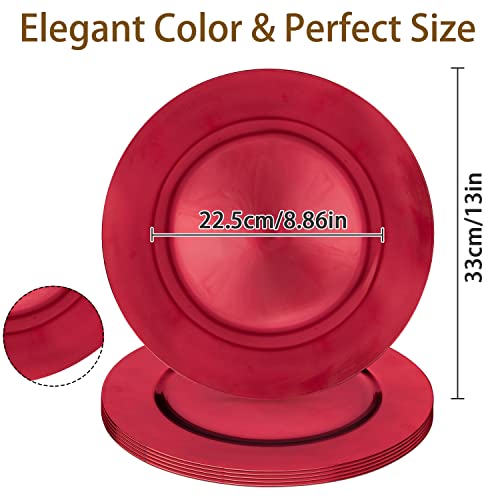 Gfware Round Charger Plates 6 Pack, 13In Red Thick Plastic Round Rustic Chargers For Dinner Plates Bulk Wedding Party Elegant Decor Place Setting Restaurant Hotel #TOP1