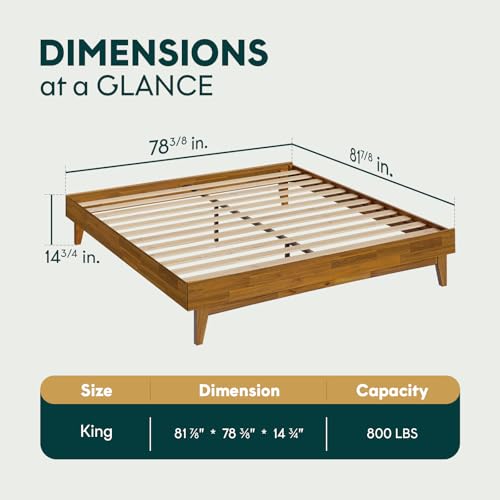 Image of Bme Catherine King Platform Bed Frame, Modern Bed Frame Without Headboard, Wooden Low Profile Bed Frame, Acacia Wood Platform Bed Frame King, No Box Spring Needed, Supports up to 800lbs - Teak Brown