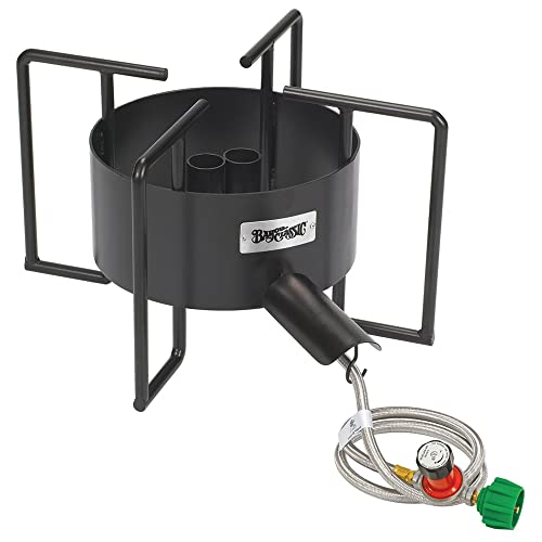 Bayou Classic SP40 22-in Dual Jet Bayou Cooker Features 22-in Cooking Surface 12.5-in Tall Round Bar Welded Frame 30-psi Adjustable Regulator w/ 48-in Stainless Braided Hose
