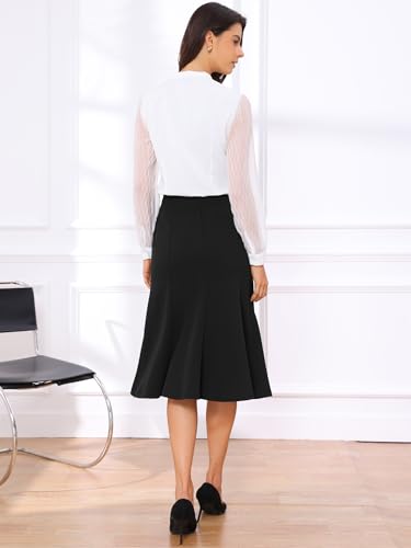 Jupe évasée taille haute couleur unie coupe midi fluide