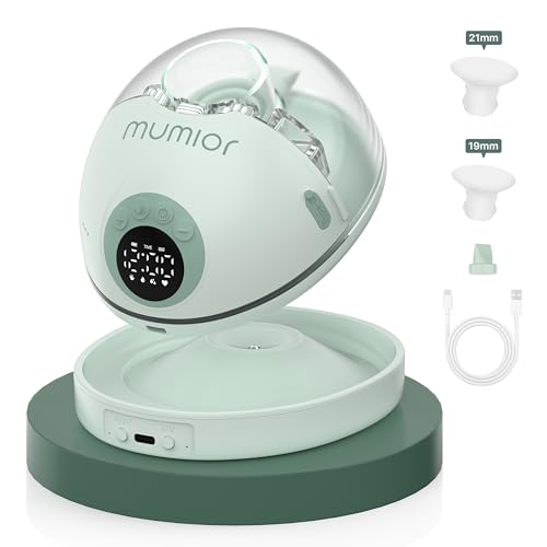 Image of Heated Base Hands Free Breast Pump, Wearable Breastfeeding Pump of Baby Heated Dustproof Base, Voice Prompts LED Display with 4 Modes &12 Levels Memory Function-24 mm, Christmas Gift,1 Pack Green