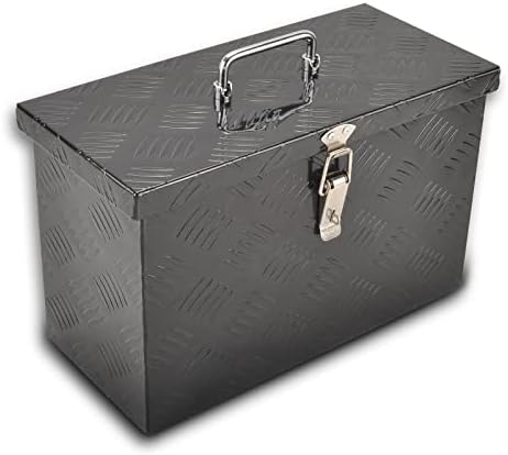 GESEXI 16" Aluminum Truck Bed Tool Box 5 Bar Tread Pick Up Truck Bed RV Trailer Toolbox Storage Organizer with Top Handle Waterproof Lock and Keys - Black(16"x7.5"x10")