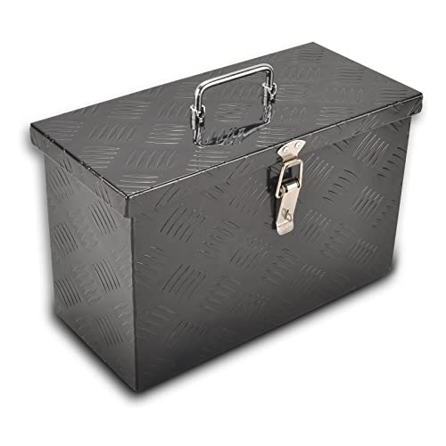 Gesexi 16" Aluminum Truck Bed Tool Box 5 Bar Tread Pick Up Truck Bed Rv Trailer Toolbox Storage Organizer With Top Handle Waterproof Lock And Keys - Black(16"X7.5"X10") #TOP3