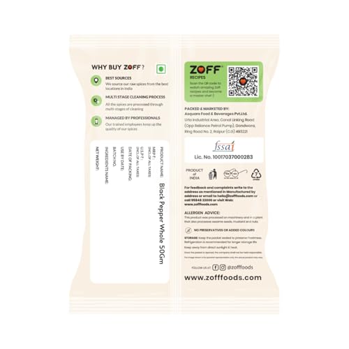 Image of Zoff black pepper- Premium Handpicked kali mirch whole with Bold Flavor & Fresh Aroma - Perfect for Cooking, Seasoning & Gourmet Dishes -50g (Pack of 3)