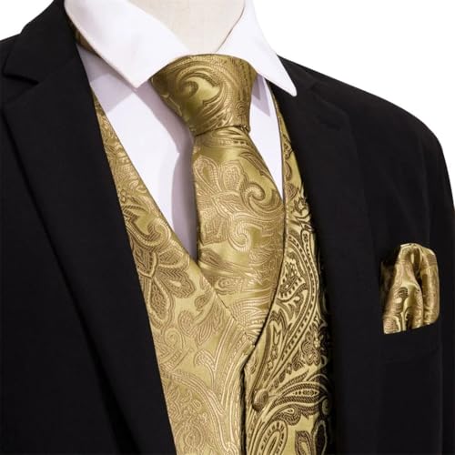 Men's 4Pcs Waistcoat Tie Pocket Square Cufflinks Set Sleeveless Suit Vest for Wedding Business4
