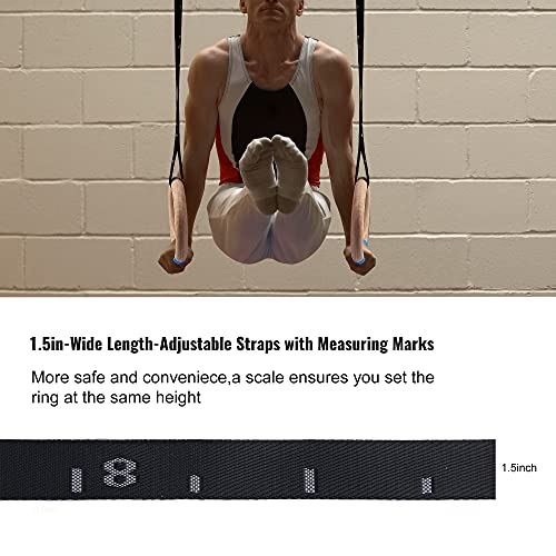 Wood Gymnastic Rings with Adjustable Number Suspension Trainer Straps with Cam Buckle 15ft Olympic Rings 32/28mm Heavy Duty 1543/992lbs for Pull Up Bar Workout Exercise Gym Hanging Rings Indoor