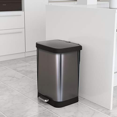 Image of Glad Stainless Steel Step Trash Can with Clorox Odor Protection | Large Metal Kitchen Garbage Bin with Soft Close Lid, Foot Pedal and Waste Bag Roll Holder, 13 Gallon, Pewter