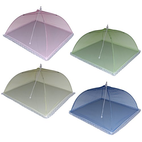 Zicome Colorful Mesh Food Cover Tents, Pop-up and Collapsible, 4 Pack, 17