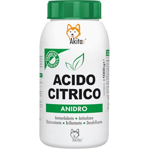 Akitaink Acido Citrico in Polvere, Puro al 100%, Naturale ed Ecologico, Multiuso per Pulizia e Igiene della Casa: Ammorbidente, Anticalcare, Brillantante, Disincrostante, Decalcificante - 1 kg (1)