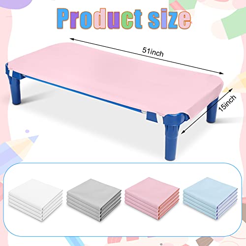 Image of Mixweer 16 Pack Cot Sheets for Daycare Standard Size 23 inch x 51 inch Soft Breathable Pure Cotton Daycare Essentials Cot Sheets for Preschool Toddler Kids Boys Girls Nap Time 4 Colors