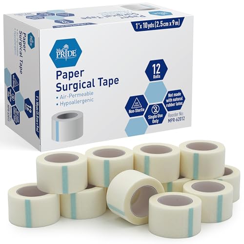Image of MED Pride Paper Surgical Tape 1" x 10 Yards for Wound Dressing [Pack of 12] - Latex-Free & Hypoallergenic Medical Tape Suitable for Sensitive Skin- Hospital-Grade, Breathable Wound Care Paper Tape