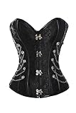 SLIMBELLE Steampunk Corset Bustier Gothic Vintage Satin Boned with Chains Overbust Top for Women Leather G String, Black, XL