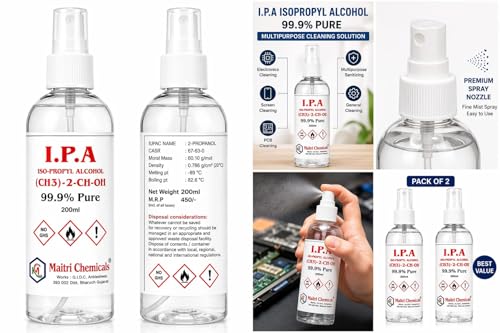 Image of IPA Iso-Propyl Alcohol 99.9% Pure | Multipurpose Cleaning, Lab, Electronics & Medical Use (200 Ml)
