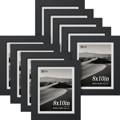 Image of VCK 8x10 Picture Frame Set of 9, Black Solid Wood Photo Frame, Wall Display