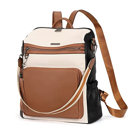 Image of CLUCI Women Backpack Purse Fashion Large, 1-5 Fine Lines Beige With Black Brown, Large