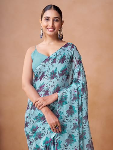 Image of Garden Vareli Nara Chiffon All-Over Floral Print Saree