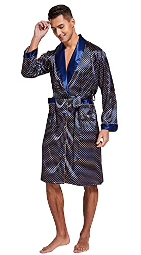 Image of TONY AND CANDICE Men's Satin Robe Lightweight Long Sleeve Silk Kimono Bathrobe with Shorts Set Sleepwear