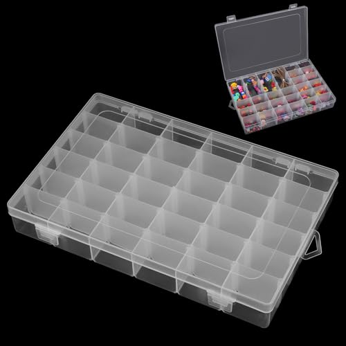 JAVODAT Boîte de Rangement à 36 Compartiments, Boîte de Rangement en Plastique Transparent avec Séparateurs Ajustables, pour Bijoux, Perles, Vis, Accessoires de Pêche