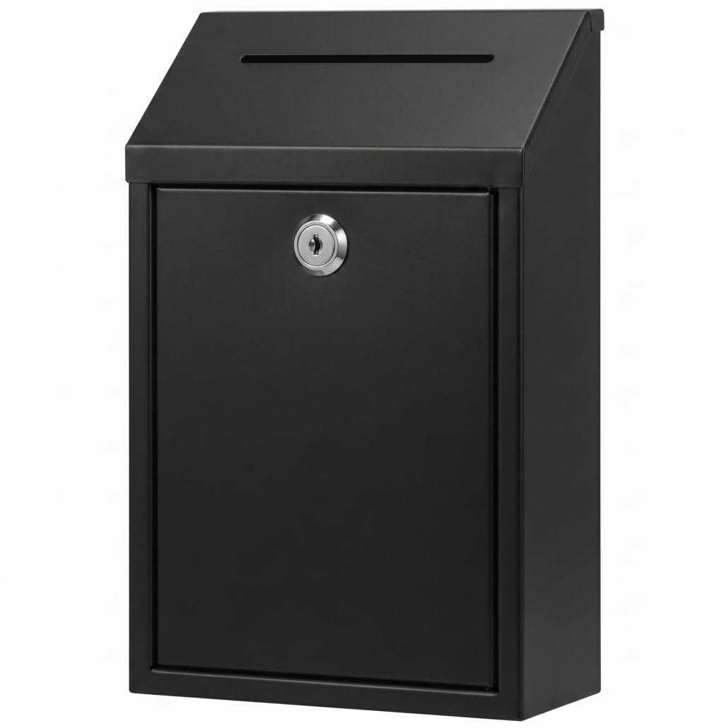 Heavy-Duty Metal Drop Box with Lockable Donation & Suggestion Slot, Secure Mailbox for Tips, Letters & Cash, also Cash Drop Box