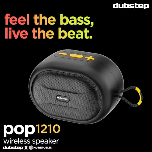 Image of Dubstep Pop 1210 Portable Bluetooth Speaker | 12W Loud Sound, Deep Bass with XBASS, 16 Hrs Playtime, TWS Stereo Pairing, 52mm Driver, Splash-Resistant, Carry Strap (Black)