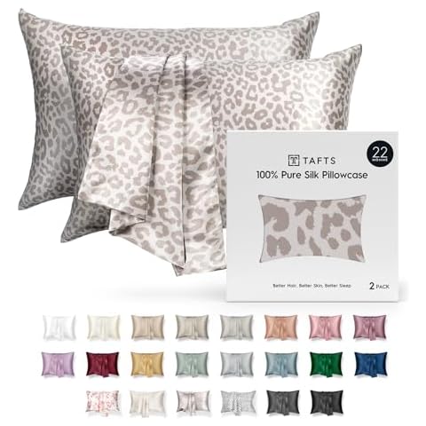 Tafts Silk Pillow Cases - 22mm 100% Pure Mulberry 6A Silk Pillowcase for Hair & Skin with Envelope Closure, Cooling, Natural, Organic, Double Sided Silk Pillow Case (Leopard, Standard 20x26, 2pc) Cover