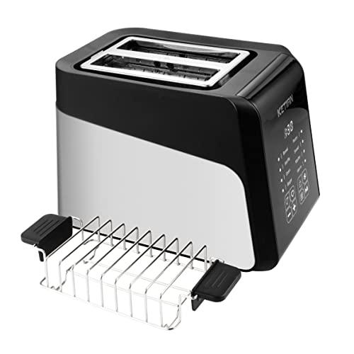 Toaster 2 Scheiben,KETIAN Edelstahl mit LCD-Anzeige,Toasters mit Brötchenaufsatz,smart Edelstahl Toaster,Brotzentrierung,7 Bräunungsstufen,1400 W,schwarz