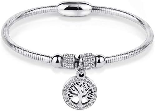 Jude Jewelers Stainless Steel Tree of Life Charm Bangle Bracelet Cocktail Party Anniversary (Silver)