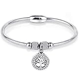 Stainless Steel Magnetic Tree of Life Charm Bangle Bracelet Cocktail Party Anniversary Gift (Silver)