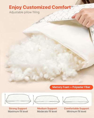 Image of VEVOR Original Adjustable Pillow, Queen Size Bed Pillows for Sleeping, Cross Cut Memory Foam Pillows, Medium Firm Back, Stomach and Side Sleeper Cold Pillow with Removable Washable Cover