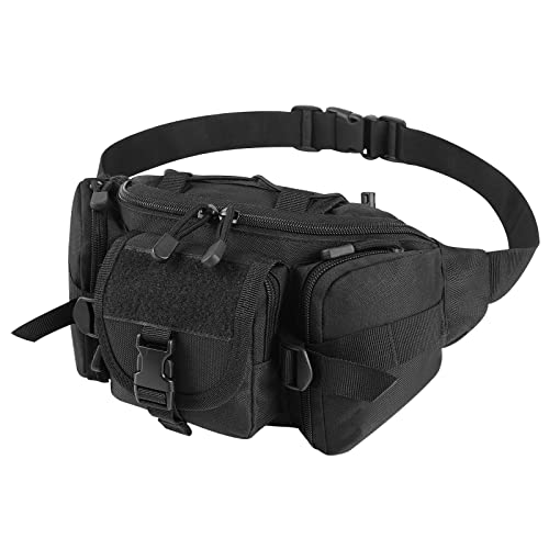 Tactical Fanny Pack, Military Waist Bag Pack Utility Hip Pack Bag with Adjustable Strap Waterproof for Outdoors Fishing Cycling Camping Hiking Traveling Hunting Shopping Dog Walking (Black)