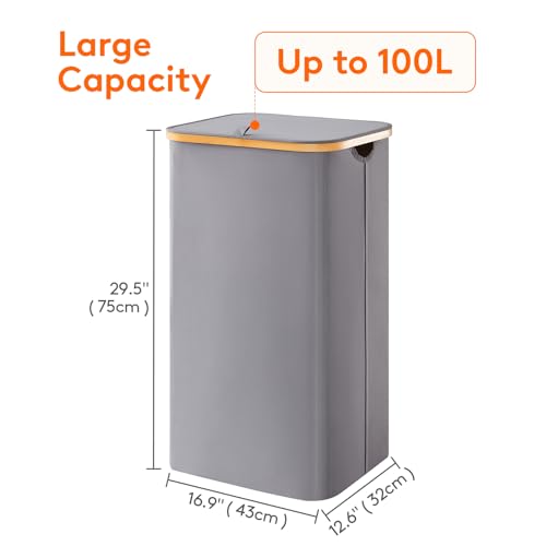 Lifewit 100L Laundry Basket with Lid, Clothes Hampers for Laundry with Bamboo Handles and A Removable Laundry Bag, Large Foldable Laundry Hamper for Bedroom, Bathroom, Dorm, Laundry Room, Grey - Image 4