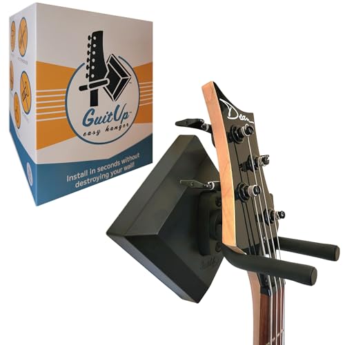 GuitUp Easy Hanger Guitar Wall Mounted Instrument Hanger, No Tools and No Anchor Bolts Needed, Strong, Sturdy, Drywall-Friendly, Apartment-Friendly, Installs in Seconds (Made in The USA)