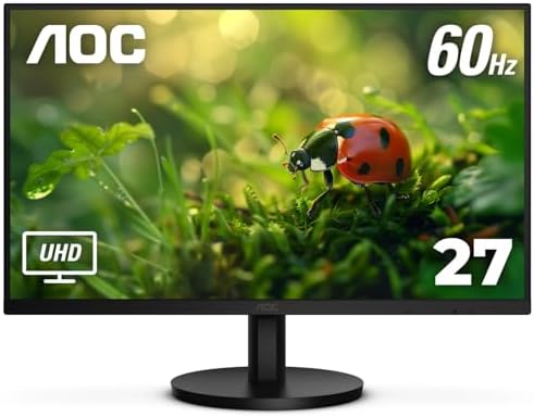 AOC U27B3A 4K 27" IPS 3840x2160 UHD Frameless Monitor, Display Port x1, HDMI x2, Built in Speaker, Eye Care, Flicker Free, 1 Billion+ Colors, sRGB 128.7%, VESA