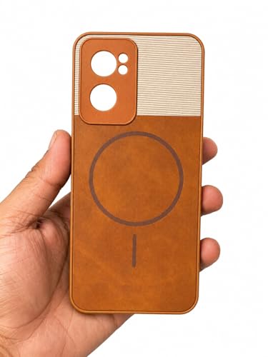 Image of Bintage Mac Safe Design Hard Slim Back Case | Soft Border Camera Protect | Dual PU Leather Finish Back Cover Compatible for Oppo Reno7 5G - White & Brown
