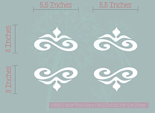 Set of 4 Scrolls Vinyl Decals Wall Stickers Simple Home Décor 3x5.5-Inch Each White