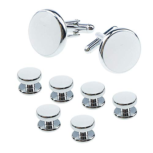Ujoy Cufflinks And Studs Set Blanks Round 4 Colors Shirt Tuxedo Buttons Packed In Cufflink Box For Men Xds02 White #TOP2