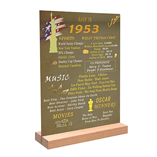 Auch 1953 Decorative Sign, Back In 1953 Birthday, Happy 70Th Birthday Present For Dad Mom Grandpa Grandma, Acrylic Table Sign (1953) #TOP6
