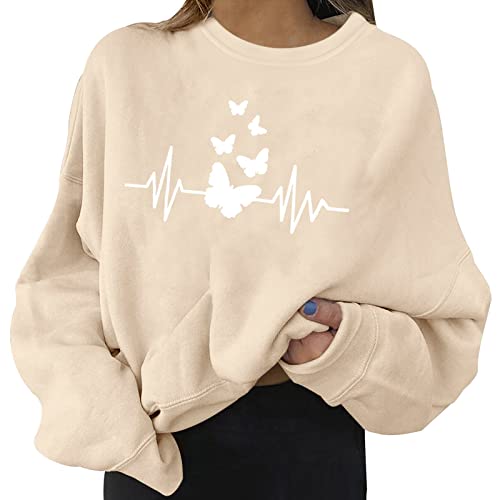 Sweatshirt Damen Bequeme Longshirts Shirt Fashion Lang Bequeme Sweatshirt Geschenke Rundhals Mode Elegant Dünne Oberteile Herbst Winter Sweater Drucken Damen Outdoor Bluse Tops Leichte Hemd Frauen Cover