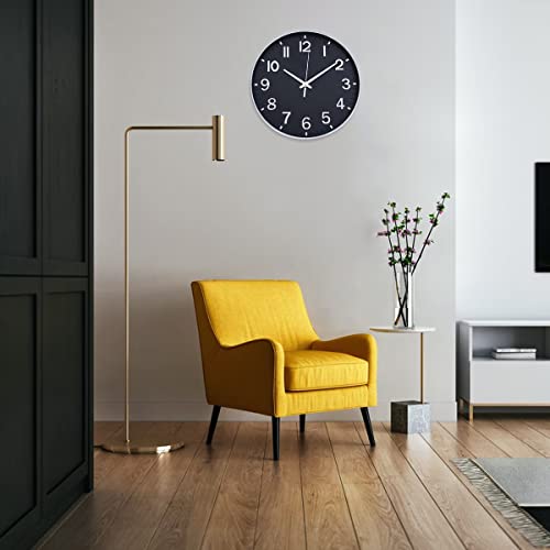 Image of HZDHCLH Modern Wall Clocks Battery Operated,12 inch Silent Non Ticking Round Clock for Wall,Wall Clock for Kitchen Bedroom Living Room Office Classroom Decor (Black and Silver)