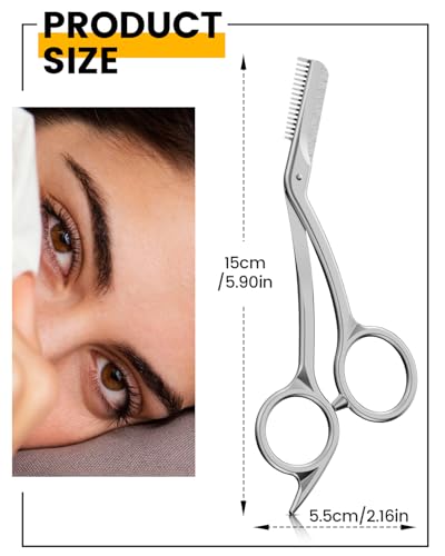 BEZOX Eyebrow Scissors with Comb - Stainless Steel Eyebrow Trimmer for Women and Men, Precision Eye Brow Comb Scissors, Sleek Eyebrows Grooming Kit - Silver