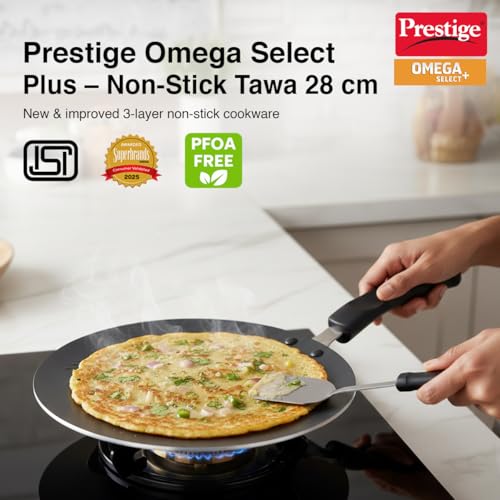 Image of Prestige Aluminium Omega Select Plus Non-Stick Concave Tawa, 28 cm, Black