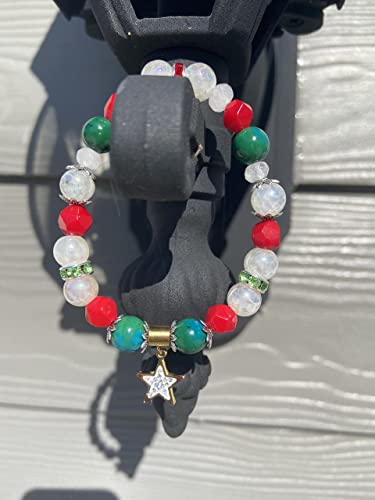 Uip Star Charm Dangle Beaded Stretch Strand Elastic Bracelet- Green Chrysocolla And Fire Agates Women Girls 8Mm Gemstone Bracelet #TOP1