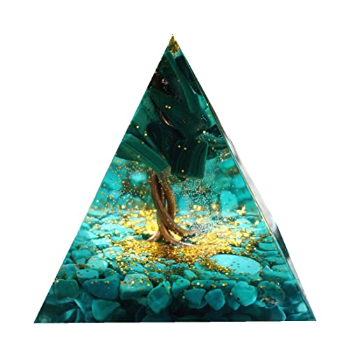 Besorgone Pyramide Orgonite arbre de vie, pour la guérison en cristal, Turquoise avec malachite Reiki, générateur d'énergie chargé, méditation, Protection Cover