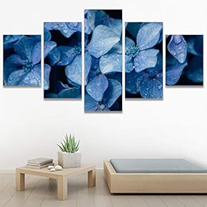 SIGNWIN 5 Panel Canvas Wall Art Blue Petals...
