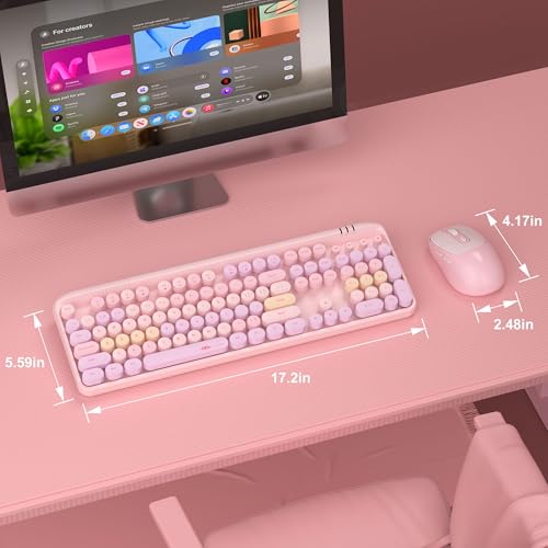 Image of Wireless Keyboard and Mouse Combo Round keycaps Retro Typewriter Keyboard 104 Key Full-Sized Keyboard Automatic Power Saving 2.4GHz Wireless Connection for Mac /Windows /PC