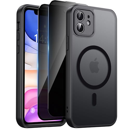 Aekyiwot Hülle für iPhone Magnetische Handyhülle Kompatibel mit iPhone mit Kameraschutz, 1 Hülle mit 2 Schutzfolie Sichtschutz Privacy Schutz, Stoßfest Kratzfest Schutzhülle